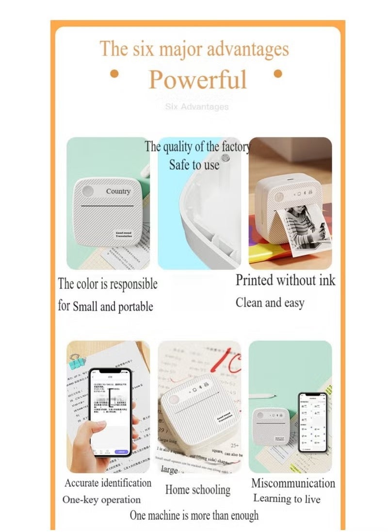 Generic - Portable Wireless Printer Mini Pocket Bluetooth Thermal Printer, Portable Printer, Sticker Maker, For Office Organization, Home Kitchen, School. Compatible with Android iOS smartphones for labeling, receipts, photos, notes, and memos - Image 1