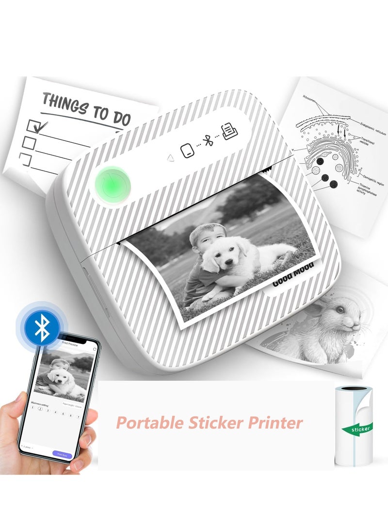 B3 Sticker Printer, Mini Portable Printers with 1 Rolls 50x3800 mm Paper, Inkless Sticker Maker Bluetooth Pocket Printer for Organization, DIY, Crafts, Journal, Study, Work, Label Compatible Phone & Tablet (White) - Image 1