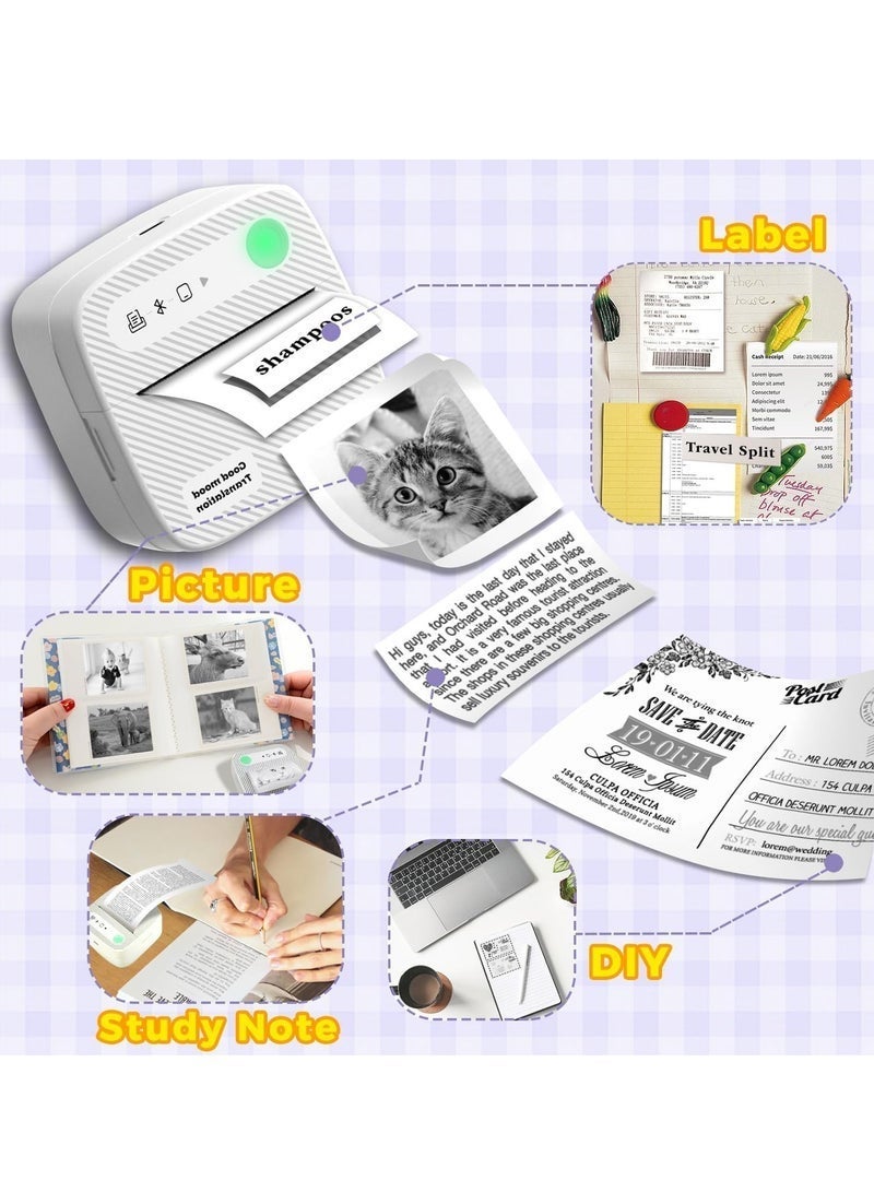 Mini Portable Bluetooth Thermal Printer, with 1 Roll Sticker Paper (50x3800 mm), Wireless Sticker and Photo Printer for Learning and Office Use (White) - Image 5