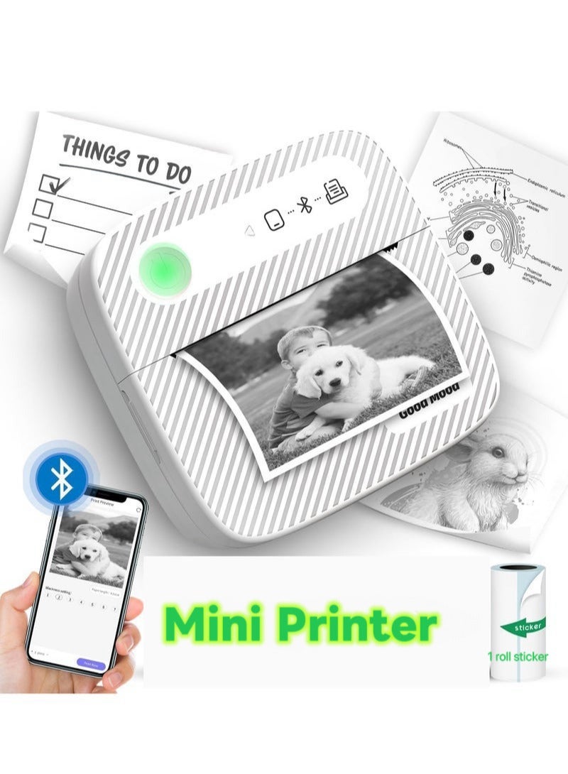 Mini Portable Bluetooth Thermal Printer, with 1 Roll Sticker Paper (50x3800 mm), Wireless Sticker and Photo Printer for Learning and Office Use (White) - Image 1