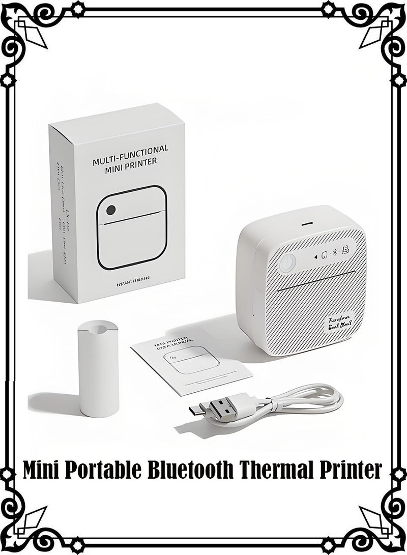 Mini Portable Bluetooth Thermal Printer, with 1 Roll Sticker Paper (50x3800 mm), Wireless Sticker and Photo Printer for Learning and Office Use (White) - Image 1