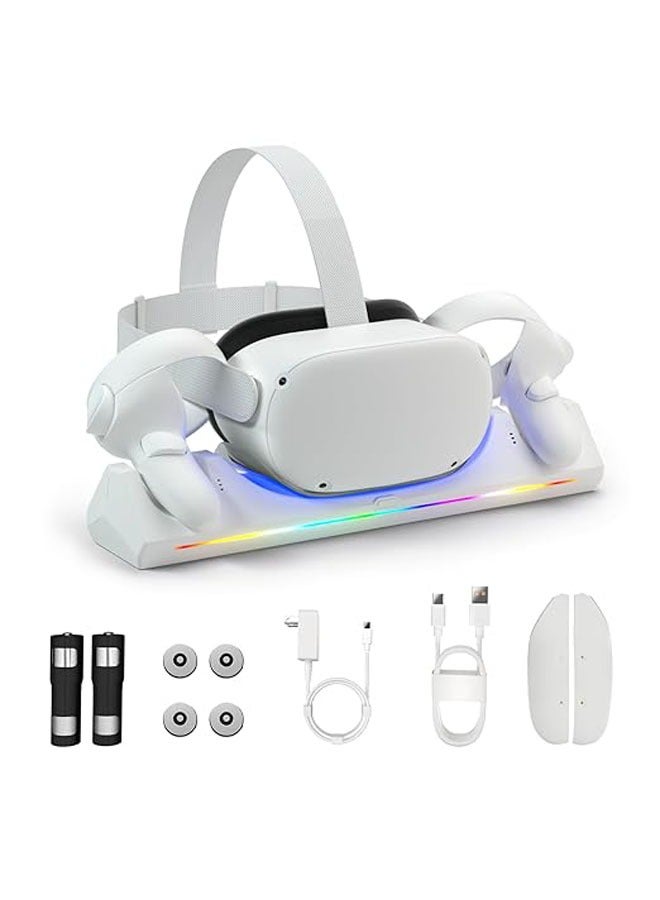 Oculus Quest 2 Charging Dock, Magnetic Charging Station for Meta Quest 2 VR Headset and Controllers with 2 x 2100mAh Rechargeable Batteries, USB-C Charger and Cable, LED Indicator Support - Image 1
