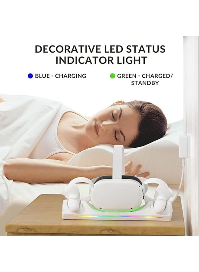 Oculus Quest 2 Charging Dock, Magnetic Charging Station for Meta Quest 2 VR Headset and Controllers with 2 x 2100mAh Rechargeable Batteries, USB-C Charger and Cable, LED Indicator Support - Image 5