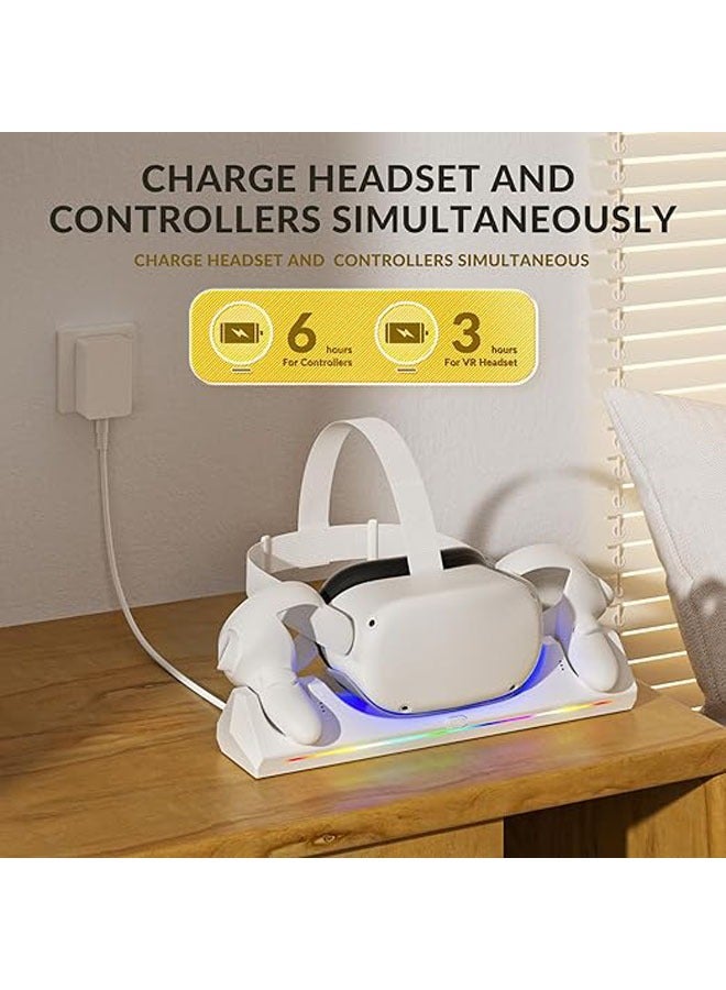 Oculus Quest 2 Charging Dock, Magnetic Charging Station for Meta Quest 2 VR Headset and Controllers with 2 x 2100mAh Rechargeable Batteries, USB-C Charger and Cable, LED Indicator Support - Image 2