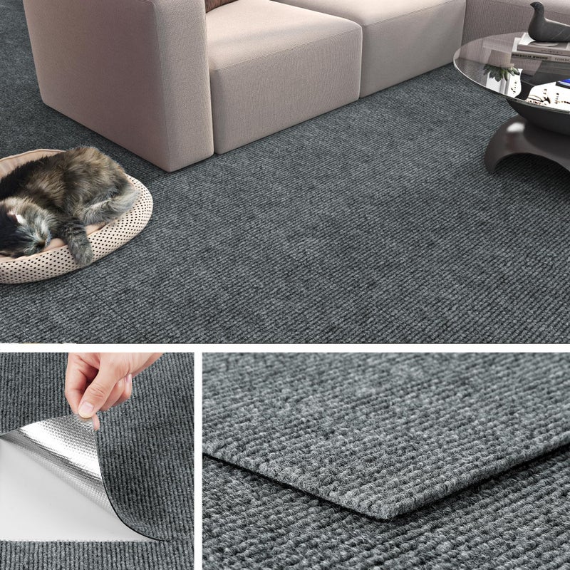 Livelynine Grey Carpet Tiles Peel and Stick Carpet Squares with Padding Attached Self Adhesive Floor Tile Sticker Stick on Rug Flooring Sticky Tiles 4pcs 118x118 Non Slip Rugs Remnants Repair Kit