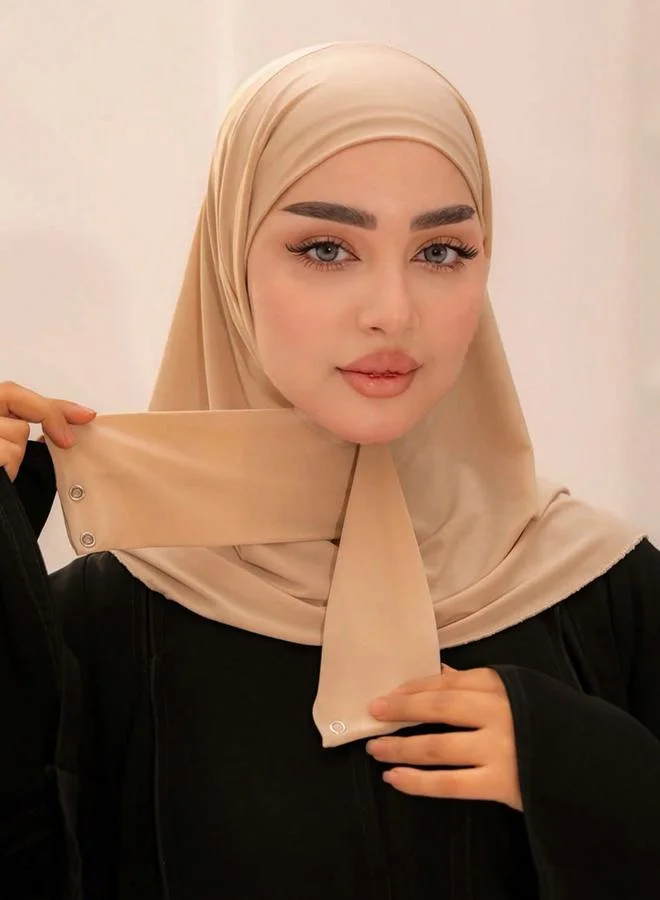 Take Two Beige Solid Button Detail Hijab