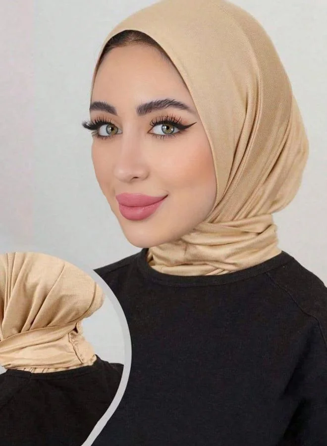 Take Two Beige Solid Button Detail Hijab