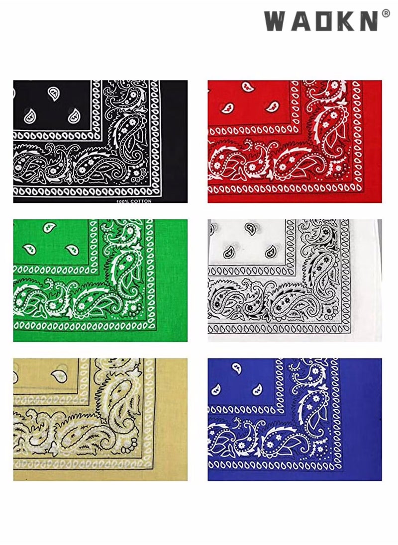 WAOKN - 6 Pieces Bandanas for Men Women,  Colorful Handkerchief and Neckerchief, Cotton Paisley Headbands Scarf Cowboy Bandana, Square Bandanas ideal for Hip-Hop Cycling Also as Handkerchief - Image 1