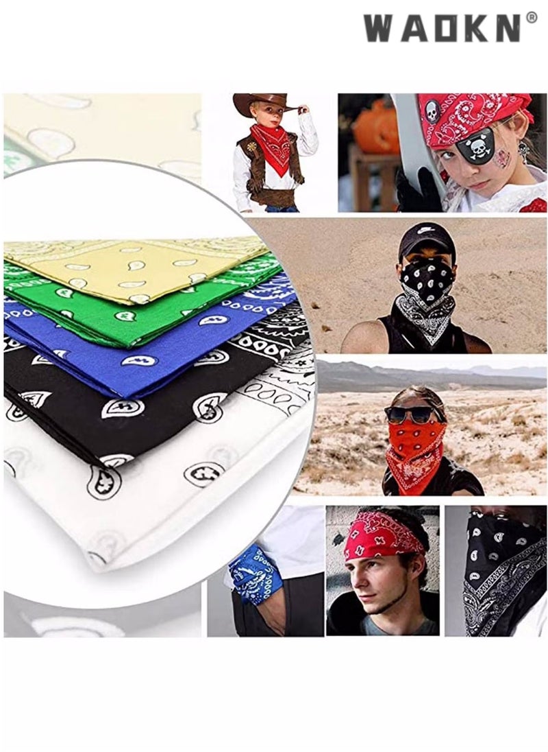 WAOKN - 6 Pieces Bandanas for Men Women,  Colorful Handkerchief and Neckerchief, Cotton Paisley Headbands Scarf Cowboy Bandana, Square Bandanas ideal for Hip-Hop Cycling Also as Handkerchief - Image 1
