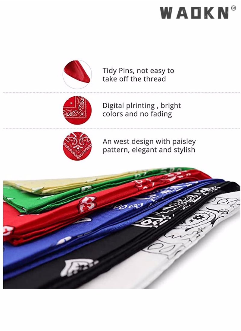 WAOKN - 6 Pieces Bandanas for Men Women,  Colorful Handkerchief and Neckerchief, Cotton Paisley Headbands Scarf Cowboy Bandana, Square Bandanas ideal for Hip-Hop Cycling Also as Handkerchief - Image 1