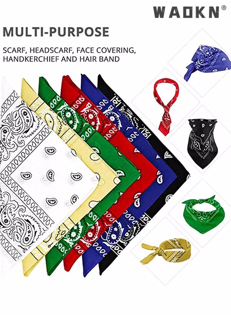 WAOKN - 6 Pieces Bandanas for Men Women,  Colorful Handkerchief and Neckerchief, Cotton Paisley Headbands Scarf Cowboy Bandana, Square Bandanas ideal for Hip-Hop Cycling Also as Handkerchief - Image 1