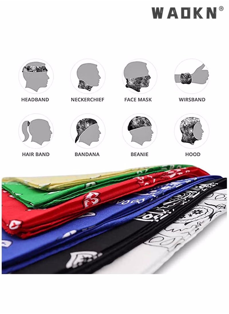 WAOKN - 6 Pieces Bandanas for Men Women,  Colorful Handkerchief and Neckerchief, Cotton Paisley Headbands Scarf Cowboy Bandana, Square Bandanas ideal for Hip-Hop Cycling Also as Handkerchief - Image 1