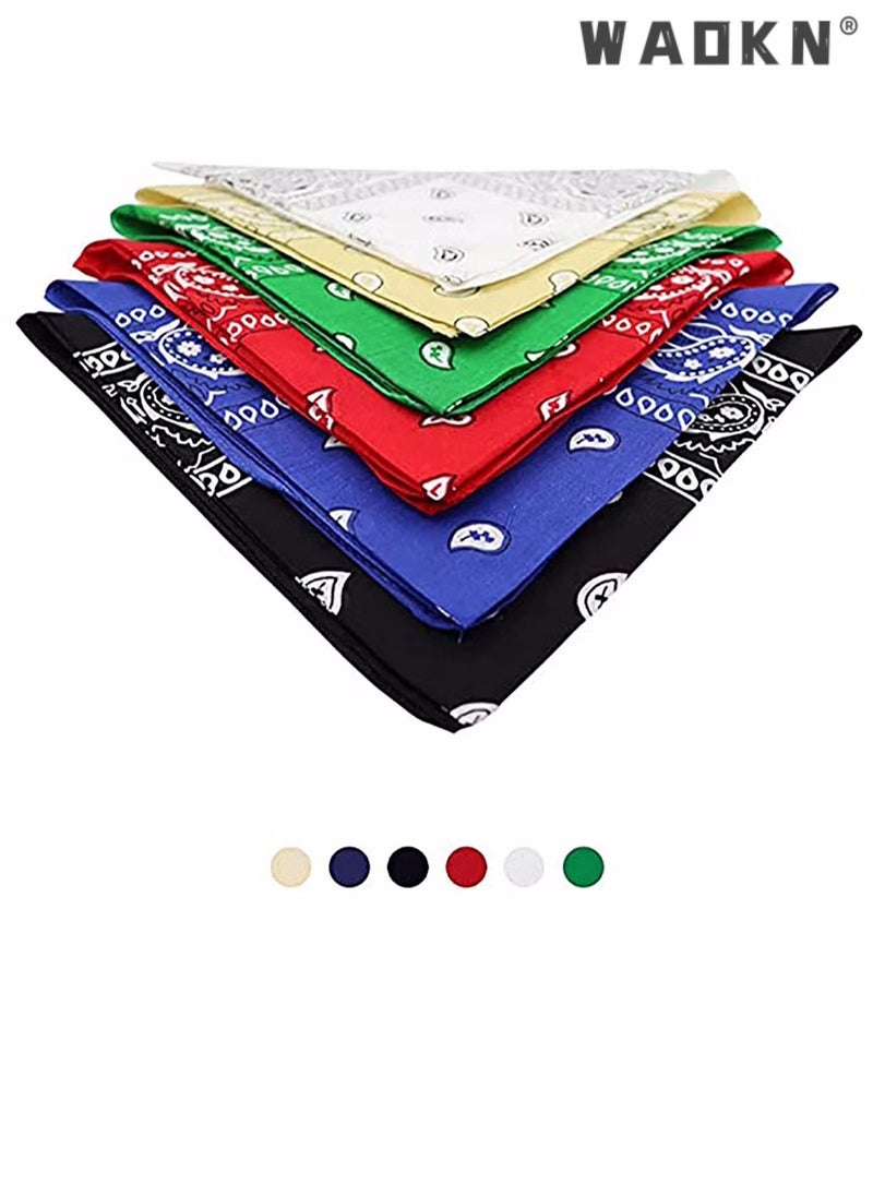 WAOKN - 6 Pieces Bandanas for Men Women,  Colorful Handkerchief and Neckerchief, Cotton Paisley Headbands Scarf Cowboy Bandana, Square Bandanas ideal for Hip-Hop Cycling Also as Handkerchief - Image 1
