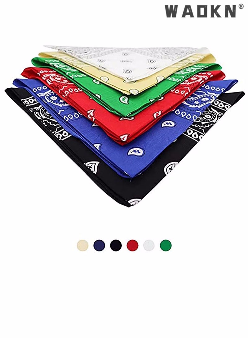 WAOKN 6 Pieces Bandanas for Men Women,  Colorful Handkerchief and Neckerchief, Cotton Paisley Headbands Scarf Cowboy Bandana, Square Bandanas ideal for Hip-Hop Cycling Also as Handkerchief - Image 5