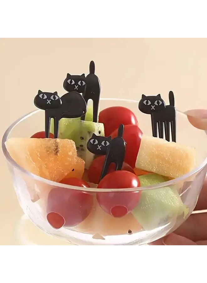 Cat 6pcs Colorful Reusable Plastic Fruit Forks for Party Cake Dessert Serving Fun Design - Image 3
