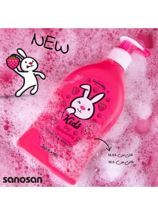sanosan Kids Shower & Shampoo Raspberry 400ml – 2-in-1 Gentle Hair & Body Wash with Olive Extract & Milk Protein - Image 2