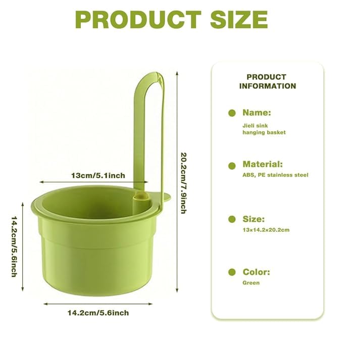 ACROWN سلة تصريف حوض المطبخ، مصفاة حوض مزدوجة الطبقة، سلة تصفية نفايات الطعام، سلة تصريف معلقة، قابلة للفك، سهلة التنظيف (أخضر) - Image 2