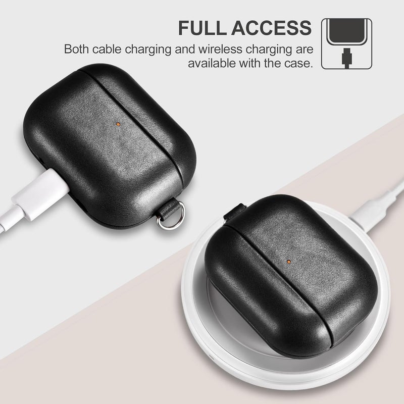 آيكيرير غطاء جلدي لـ AirPods Pro 3 2025، غطاء واقي ضد الصدمات من الجلد الطبيعي الممتاز مع حزام تعليق لعلبة شحن سماعات Apple AirPods Pro 3 يدعم الشحن اللاسلكي - أسود - Image 5