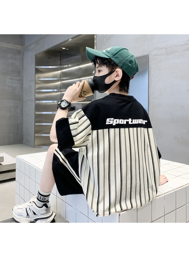 Children's Clothing Boys' Summer Outfit New Stylish Striped Short-sleeve Sports Summer Set For Older Kids