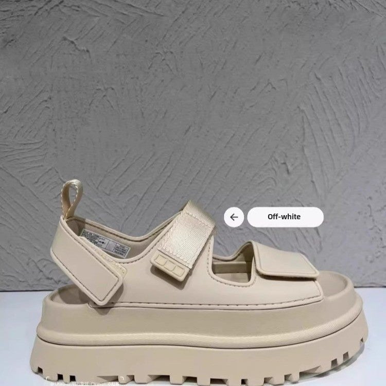 2024 Summer Thick-Soled Magic Tape Sandals for Women Creamy-white
