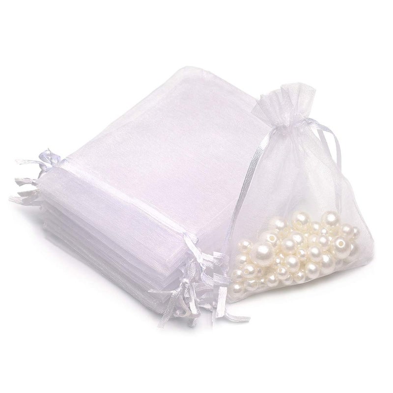Akstore 50PCS Premium Sheer Organza Gift Bags 3X4 inch usable size 3 x 29 inches Elegant Jewelry Pouches White