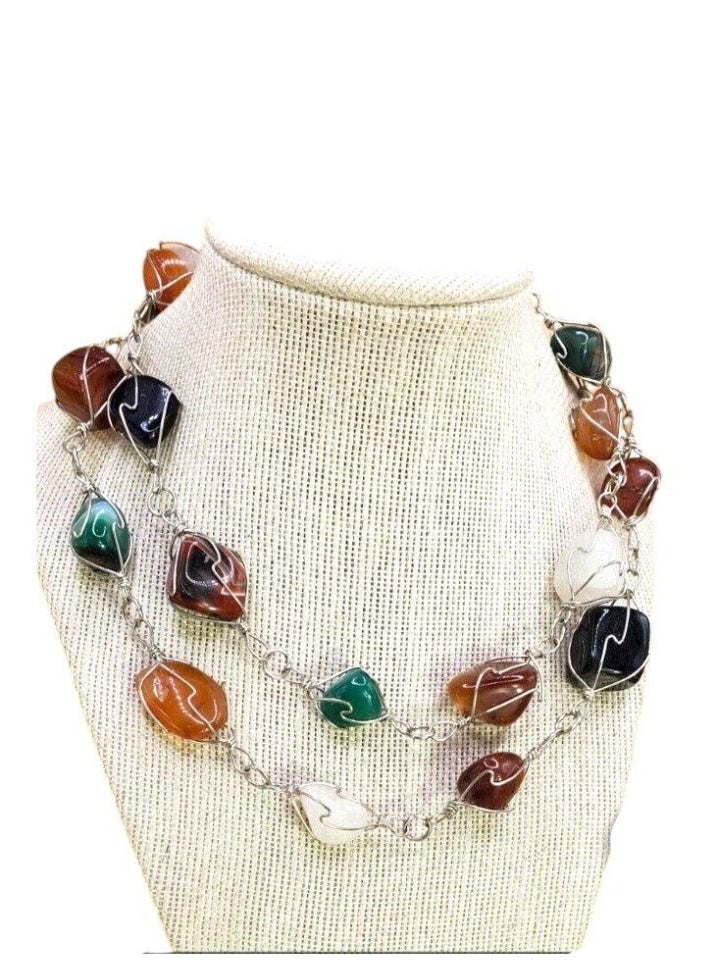 Multi-Coloured Stone Beaded Necklace, - Image 1