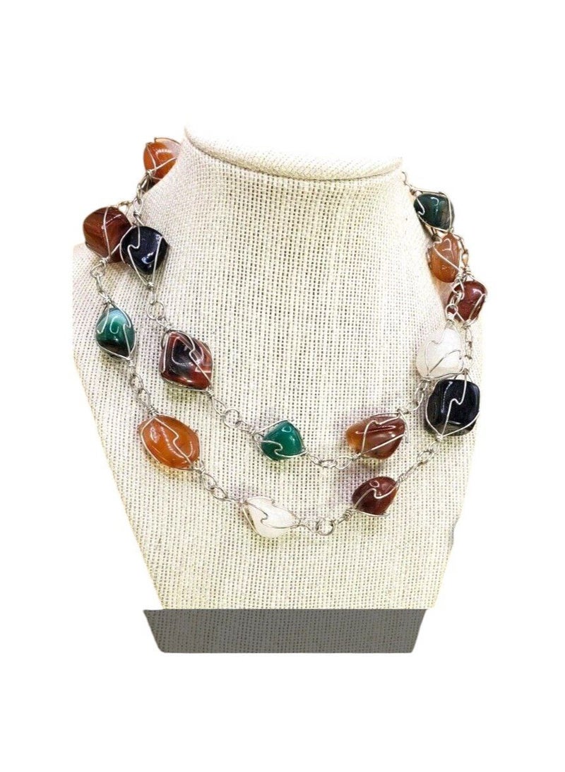 Multi-Coloured Stone Beaded Necklace, - Image 2