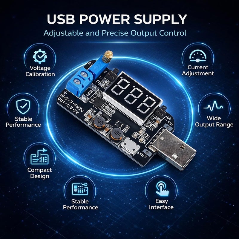 USB Power Supply Module 5V to 3.3V 9V 12V 18V 24V Adjustable Boost Converter - Overload Protection, High Efficiency Voltage Regulator for Electronics - Image 2