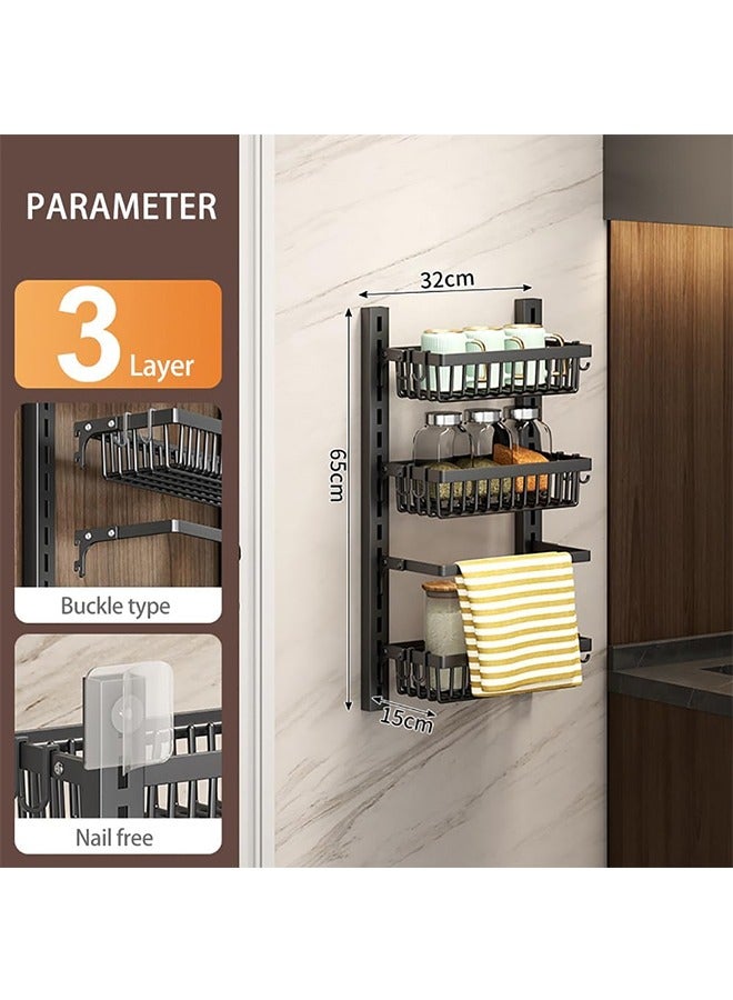 JCB CHIC Wall Mounted Spice Rack Adjustable Bathroom Shelf 3 Tier Kitchen Storage Rack Organizer for Spice Can Sauce Jars Seasoning Bottle (Black)  - Image 2
