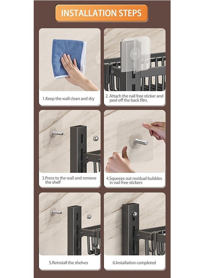 JCB CHIC Wall Mounted Spice Rack Adjustable Bathroom Shelf 3 Tier Kitchen Storage Rack Organizer for Spice Can Sauce Jars Seasoning Bottle (Black)  - Image 5
