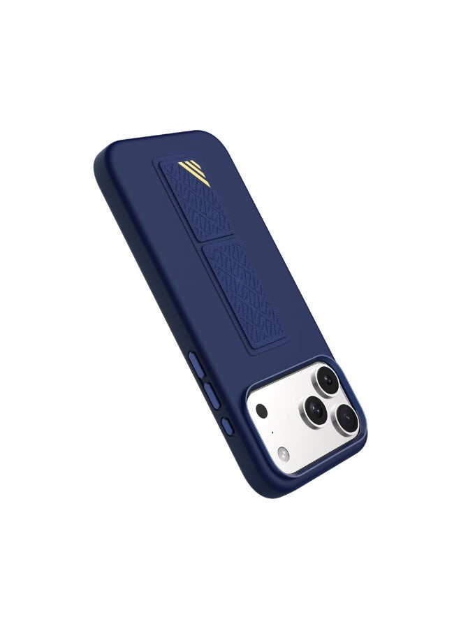 LEVELO Morphix Silicone GripStand Case for iPhone 17 Pro, Hands-Free Viewing, True Microfiber Interior Lining, Horizontal & Vertical Stand, Shock-Resistant Bumper, Raised Bezels for Camera & Screen, Slim Fit Design - Dark Blue - Image 4