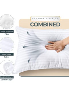 F.A.M.S Set of 2 - Stripe Hotel Pillows - Microfiber, Soft & Hypoallergenic, Breathable Design, Luxurious Stripe Pattern, Durable & Machine Washable, White, 75x50 cm  - Image 2