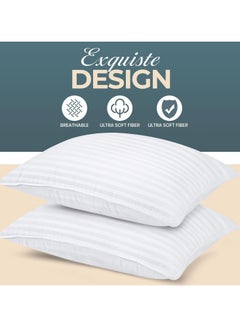 F.A.M.S Set of 2 - Stripe Hotel Pillows - Microfiber, Soft & Hypoallergenic, Breathable Design, Luxurious Stripe Pattern, Durable & Machine Washable, White, 75x50 cm  - Image 3