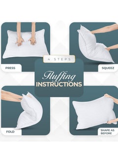 F.A.M.S Set of 2 - Stripe Hotel Pillows - Microfiber, Soft & Hypoallergenic, Breathable Design, Luxurious Stripe Pattern, Durable & Machine Washable, White, 75x50 cm  - Image 4