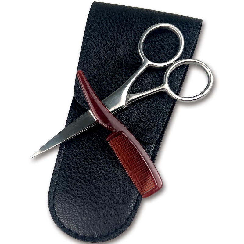 Mustache Grooming Set Precision Mustache Scissors and Comb Kit for Men Ideal for Travel Includes Facial Hair Trimming Scissors and Moustache Comb