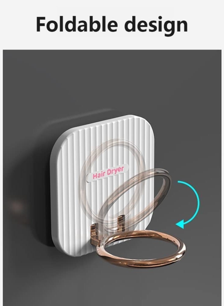 Space Saving Wall Mounted Hair Dryer Holder with Adhesive Hook Foldable Design Ideal for Bathroom Storage White Color - Image 4