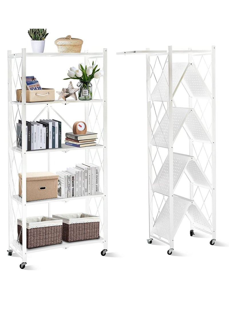 DubaiGallery منظم تخزين قابل للطي 5 طبقات رف تخزين مطبخ رف تخزين معدني متحرك رف تخزين متعدد الاستخدامات لغرفة المعيشة وغرفة النوم والمطبخ والمرآب - Image 1