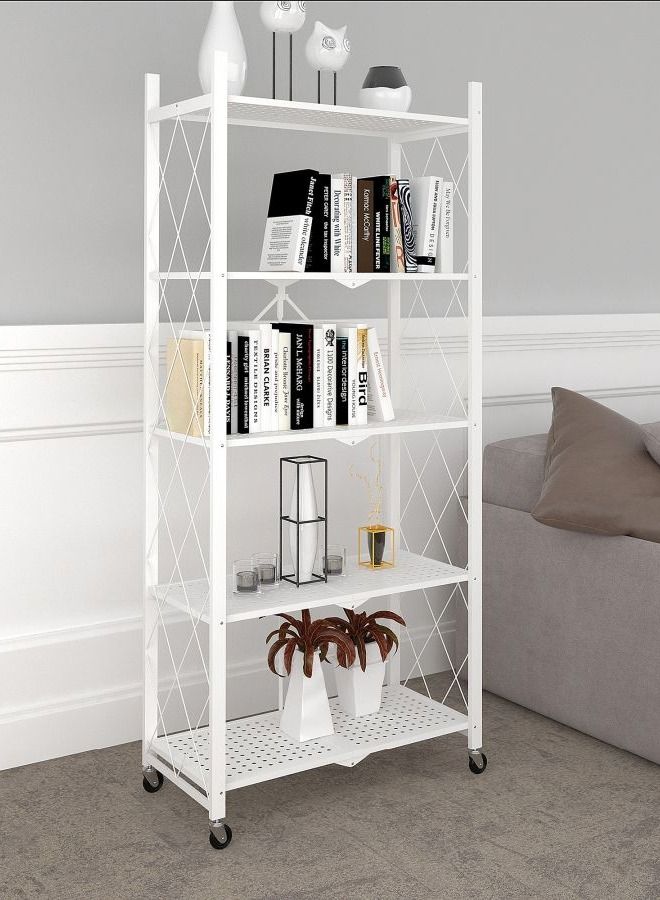 DubaiGallery منظم تخزين قابل للطي 5 طبقات رف تخزين مطبخ رف تخزين معدني متحرك رف تخزين متعدد الاستخدامات لغرفة المعيشة وغرفة النوم والمطبخ والمرآب - Image 2