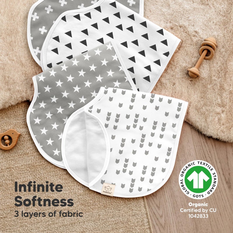 KeaBabies 4-Pack Baby Burp Cloths Baby Girl, Boy - Organic Cotton Burp Cloth, Extra Large, Absorbent, Soft Burping Cloths & Bibs Set for Babies, Newborn Burp Clothes, Thick Burp Rags (Grayscape) - Image 5