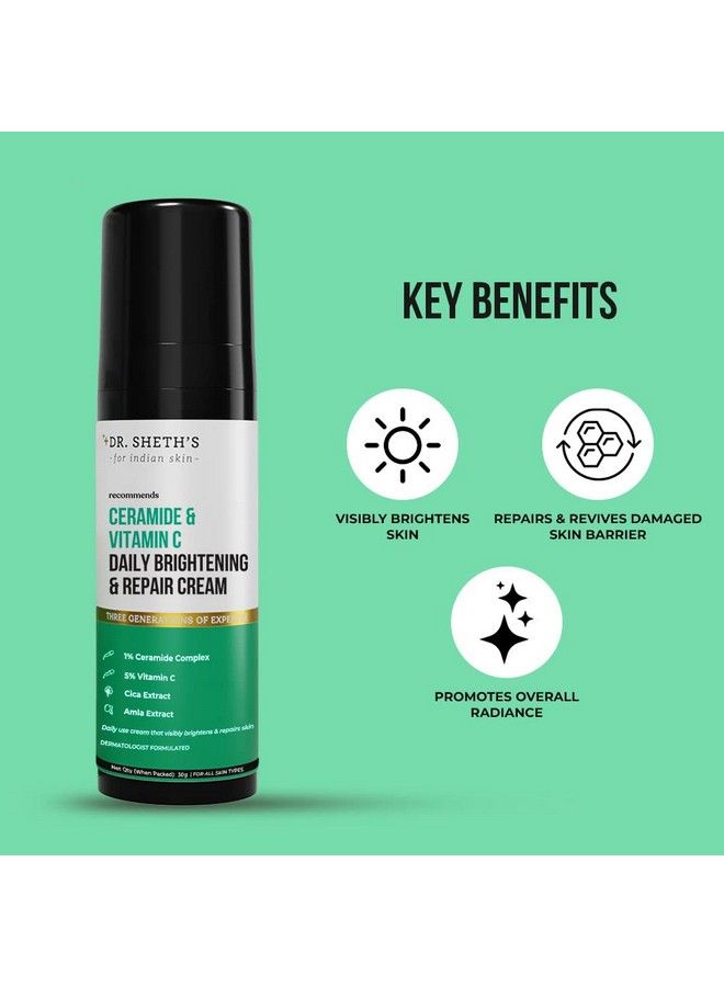 Dr. Sheth's Ceramide & Vitamin C Daily Brightening & Repair Cream With 1% Ceramide Complex 5% Vitamin C Cica & Amla; Daily Use Face Cream; Brightens & Repairs Skin; 30 G - Image 3