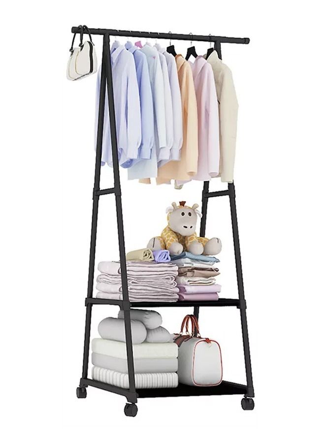 AGD Multifunctional Clothes Rack With Two Bottom Shelves And Four Wheels  Black - Image 2