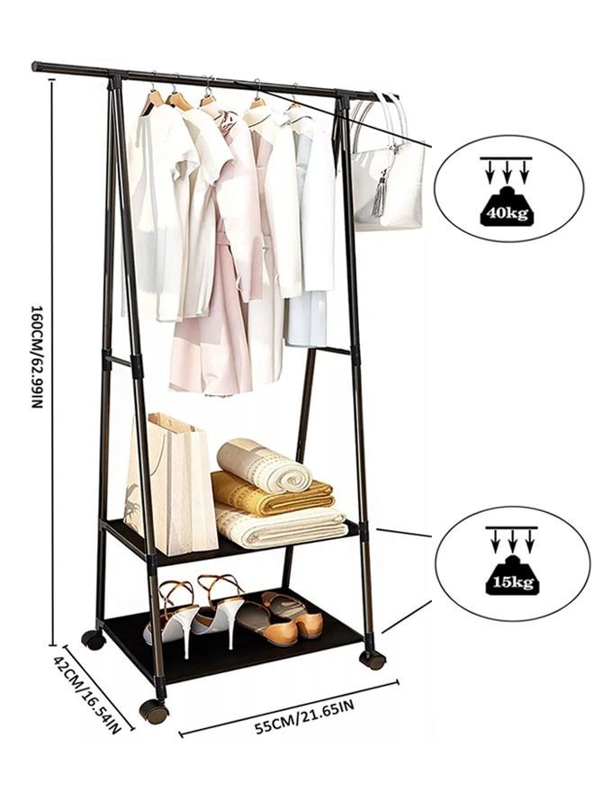 AGD Multifunctional Clothes Rack With Two Bottom Shelves And Four Wheels  Black - Image 3