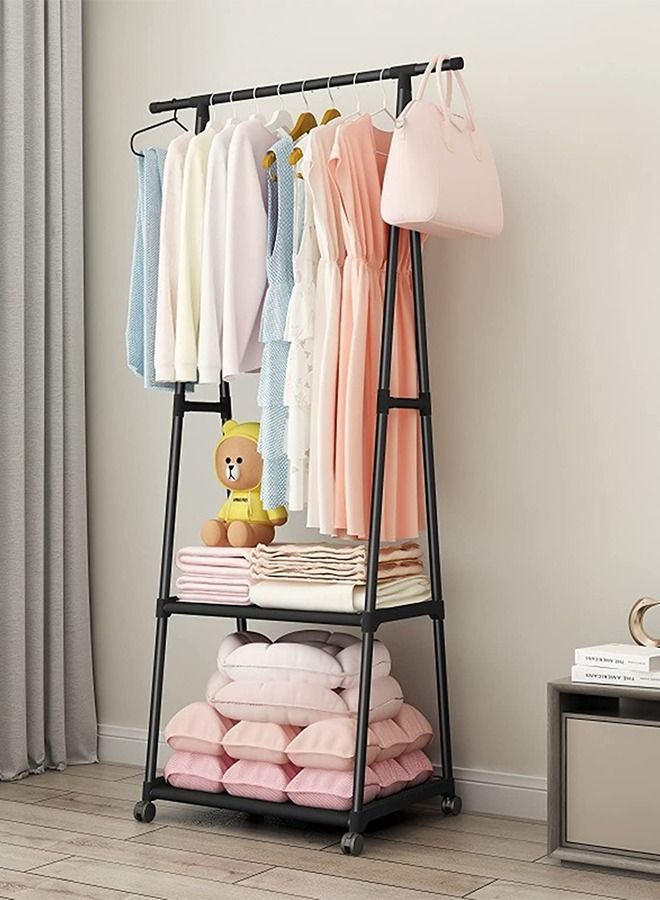 AGD Multifunctional Clothes Rack With Two Bottom Shelves And Four Wheels  Black - Image 4