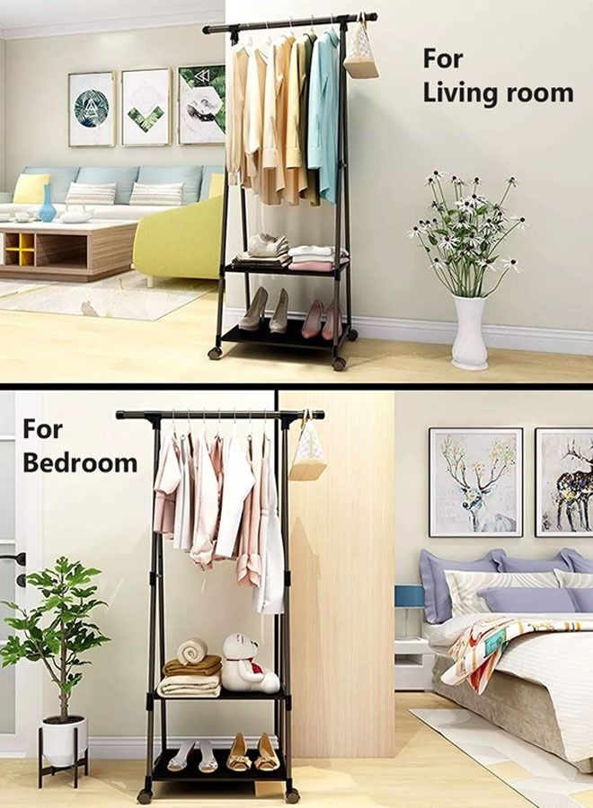 AGD Multifunctional Clothes Rack With Two Bottom Shelves And Four Wheels  Black - Image 5