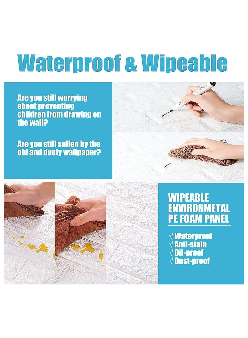 طقم ورق حائط من الطوب الرغوي مكون من 10 قطع 3 قطع أبيض 77 * 70 سم