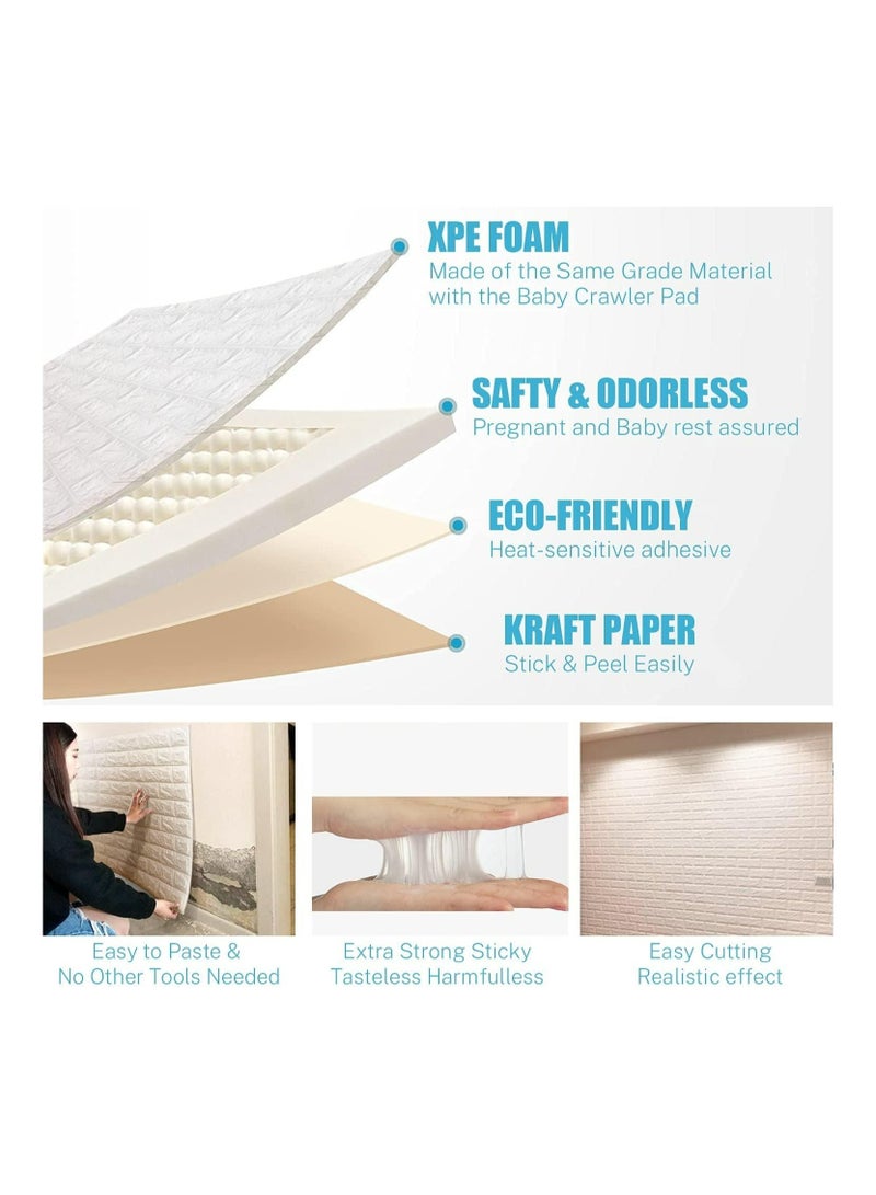 طقم ورق حائط من الطوب الرغوي مكون من 10 قطع 3 قطع أبيض 77 * 70 سم