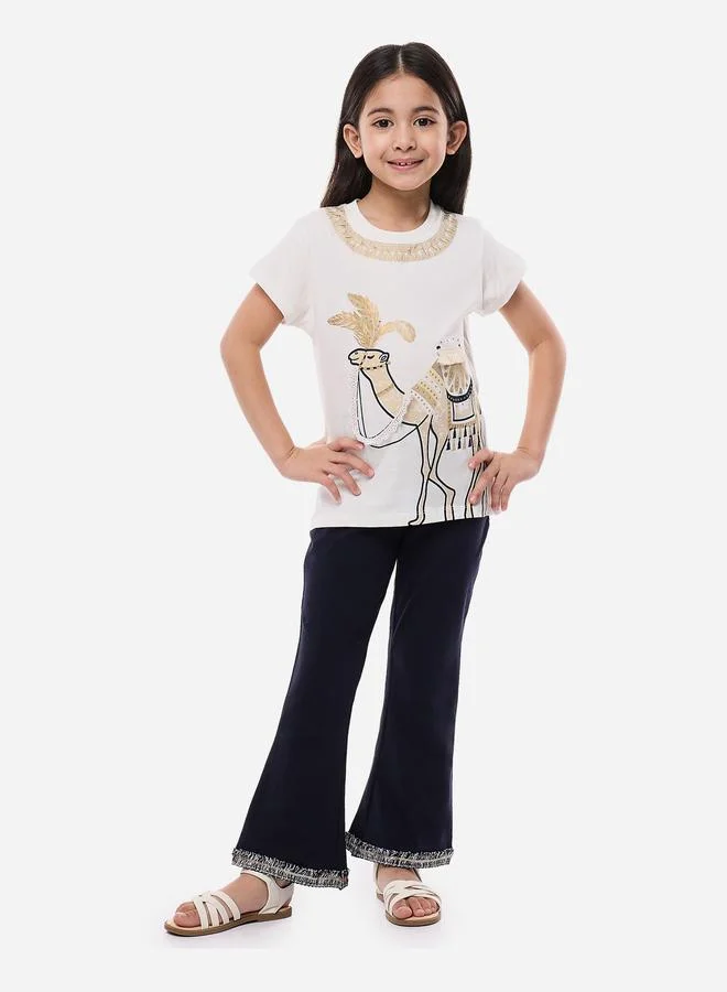 فكتور اند جين Victor And Jane Girls Camel Graphic T-Shirt and Flared Leggings Set