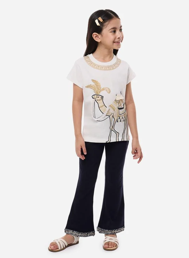 victor and jane Victor And Jane Girls Camel Graphic T-Shirt and Flared Leggings Set