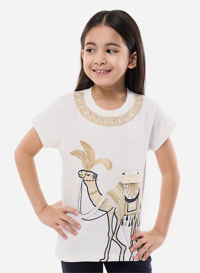 victor and jane Victor And Jane Girls Camel Graphic T-Shirt and Flared Leggings Set