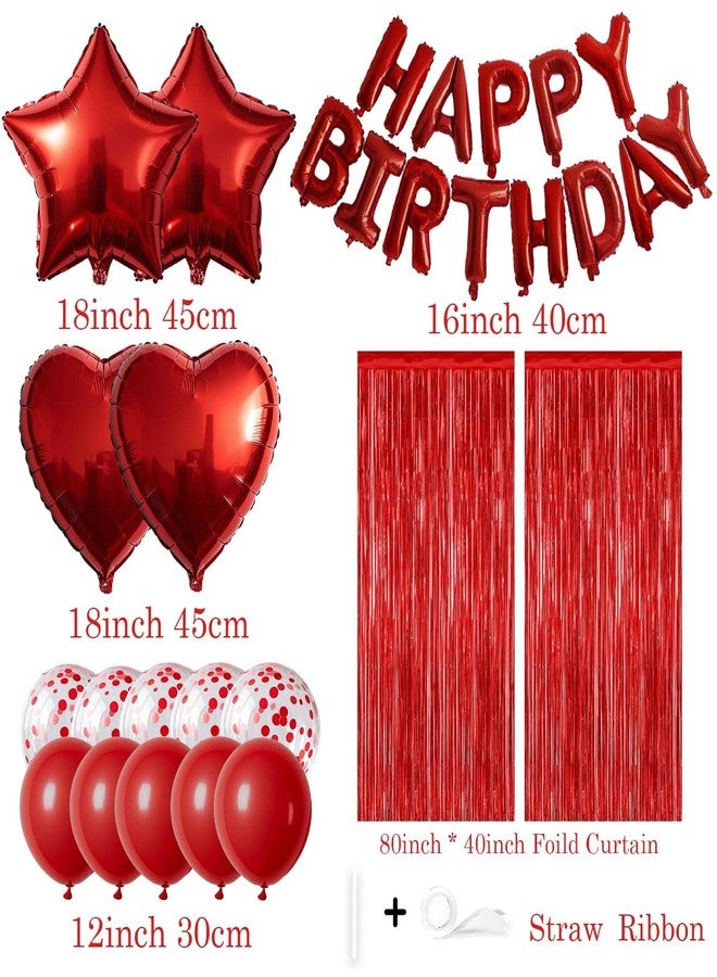 WEIKA 29 Pcs Red Birthday Party Decorations - Happy Birthday Balloons Banner Red, Heart & Star Foil Balloons, Confetti & Latex Balloon, Foil Fringe Curtains Party Supplies for Women - Image 4